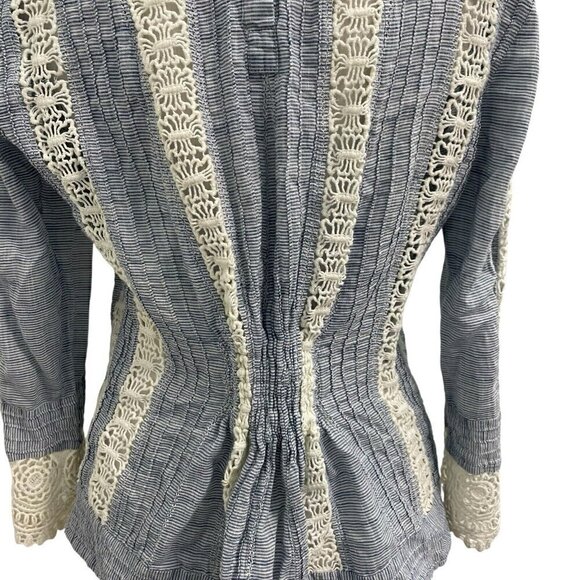 Sundance Embroidered Crochet Lace Boho Feminine Top Blouse Blue White size Small - Picture 6 of 8
